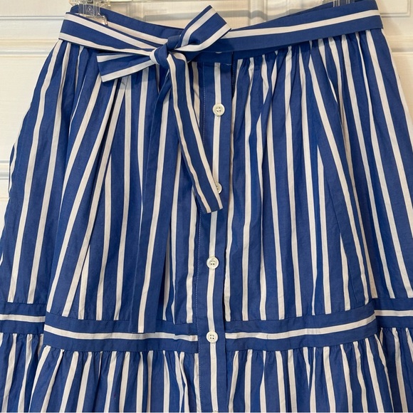 J Crew Womens Blue White Stripe Button Front A-Line Midi Lined Cotton Skirt Sz 4 - Picture 4 of 11